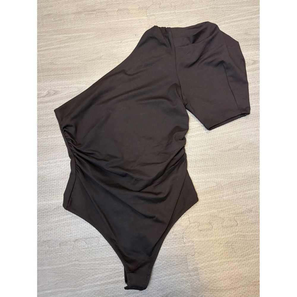 Free People Intimately Somethin Bout You One Shoulder Bodysuit XS Black Ruched - Picture 1 of 5